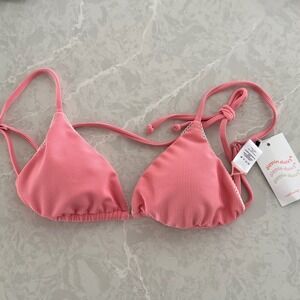 Dippin Daisy's Pink Ribbed Bikini Swimsuit Top Bottom Set Women's Size Large‎